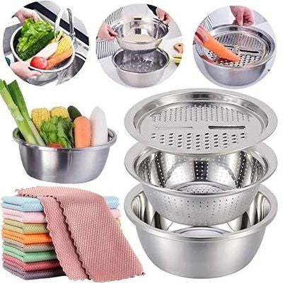 3-in-1 Stainless Steel Vegetable Cutter with Drain Basket